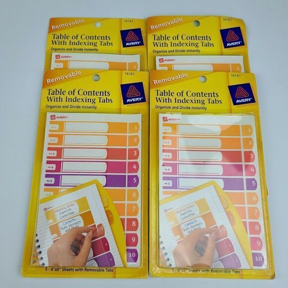 4 Sets Avery 16161 Table Of Contents With Indexing Tabs Removable NIP - Picture 1 of 2